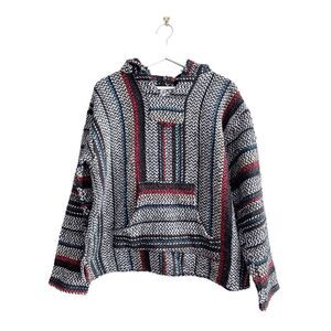 Baja Joe Men's Hooded Premium Woven Pullover Sweater Chevron Gray & Red Large